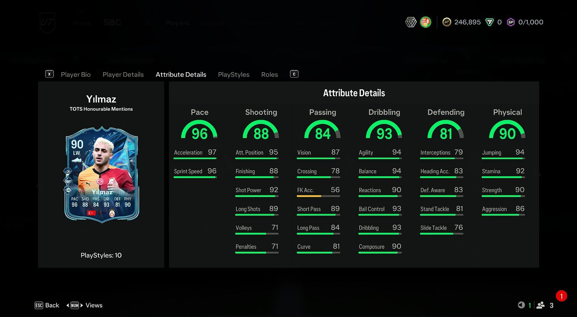 Baris Yilmaz's TOTS HM card attributes (Image via EA Sports)